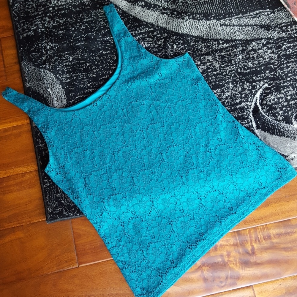 Stretchy Teal Turquoise Lace Spandex Tank Top